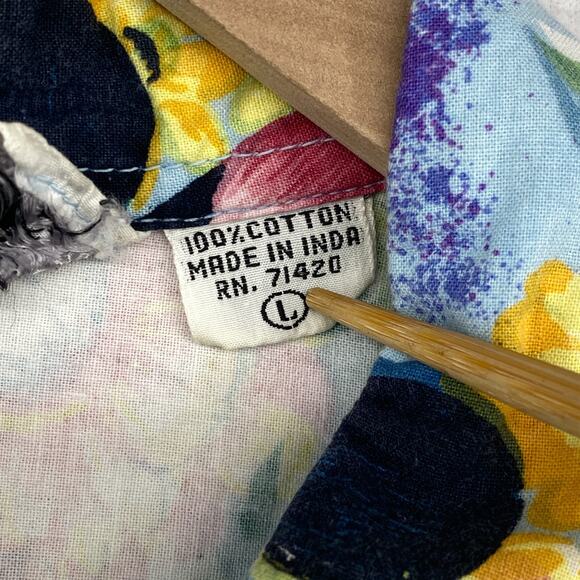 TAKEAWAY Top Womens L Floral Print Sleeveless Shirt Blouse Cotton Blue Vintage - Picture 7 of 10